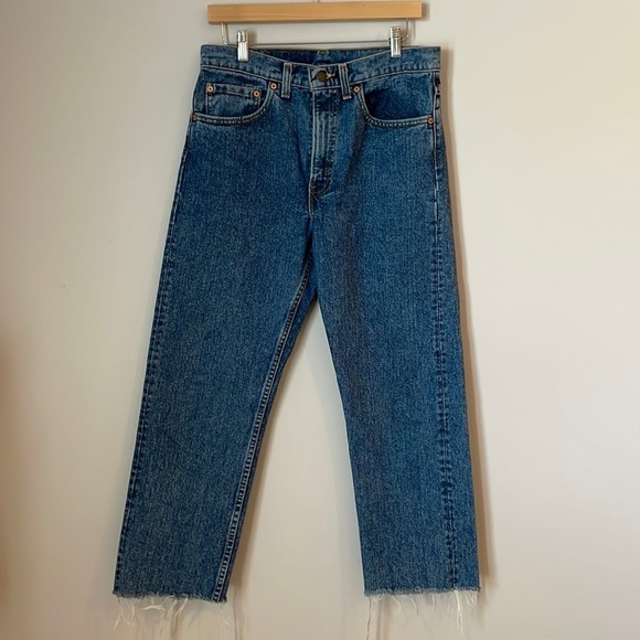 Levi’s Jeans 505 SZ 32/32 Made in the USA Fray at Bottom Blue/White Wash - Picture 2 of 10